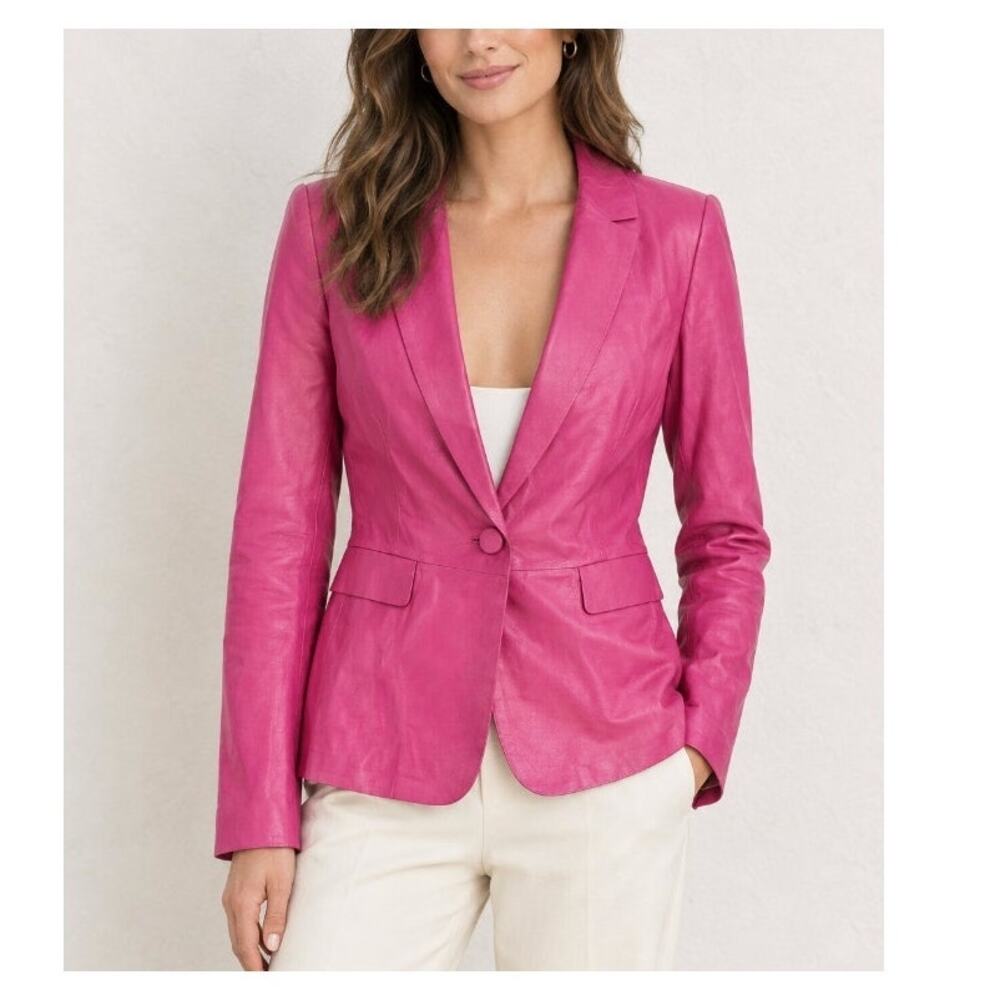 Lafayette 148 Leather Blazer Suiting Jacket Pink 10